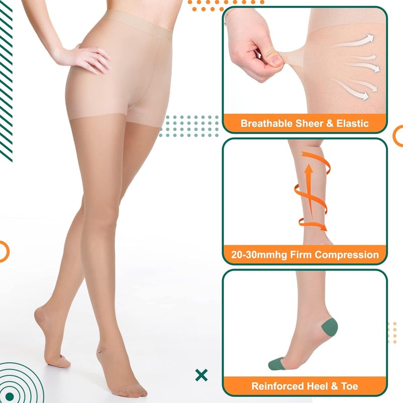 Tisancy 3 أزواج من جوارب الضغط الشفافة 20-30 مم زئبقي للنساء جوارب دعم متدرجة جوارب ضغط - Image 4